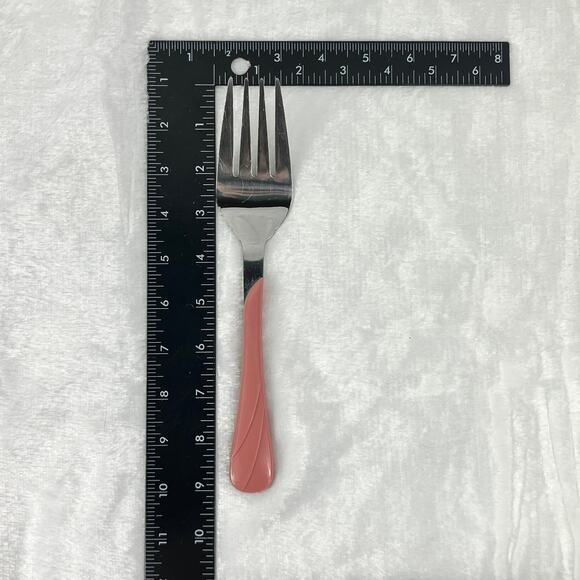 Fiesta Stainless Serving Fork Pink Handle Taiwan Vintage 9" Swirl Design - Picture 4 of 4